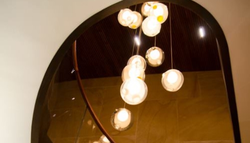 Pendant lighting in luxury private home with full home automation and lighting control