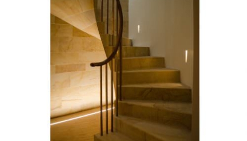 tiled staircase with built in lighting