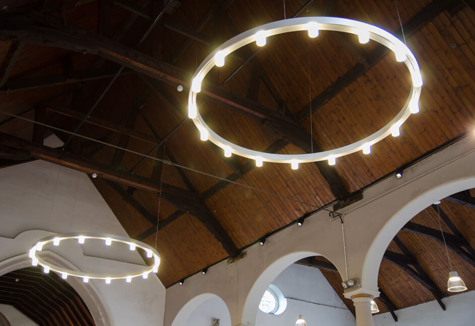 Ceiling ring and drop down lights