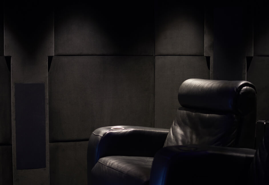 Leather seats and custom acoustic wall covering